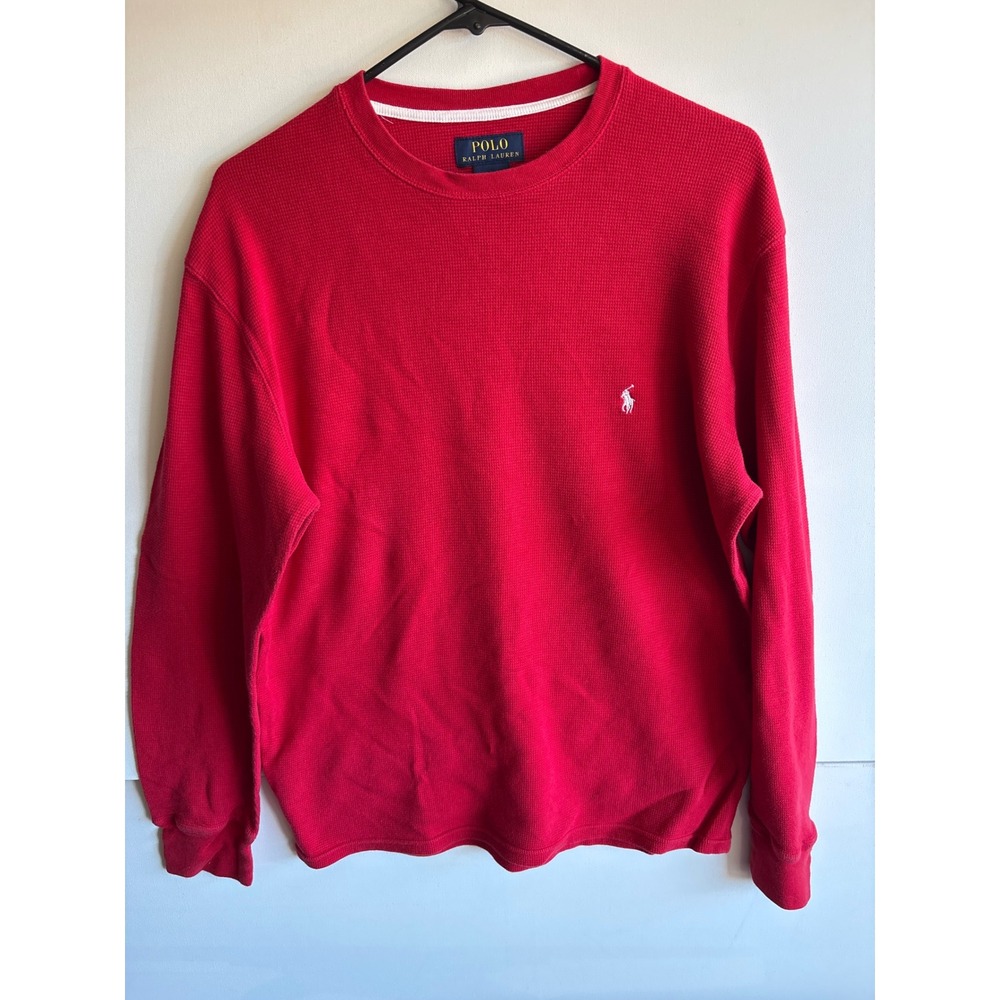 Polo Ralph Lauren Red Cotton Waffle Knit Long Sleeve Shirt Mens Large‎ L